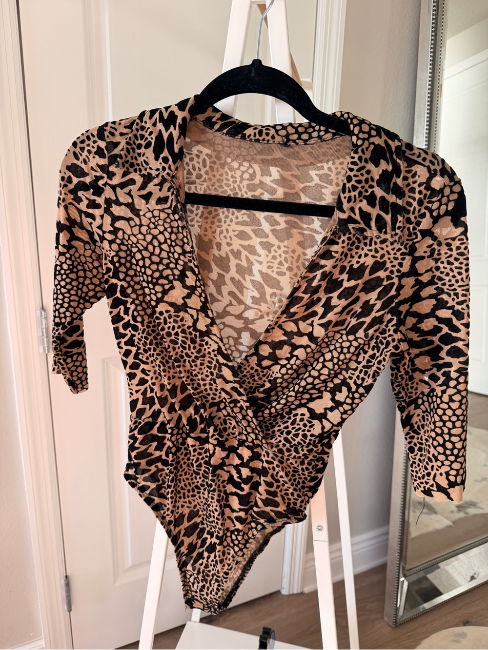 Animal Print Wrap Bodysuit in Tan & Black